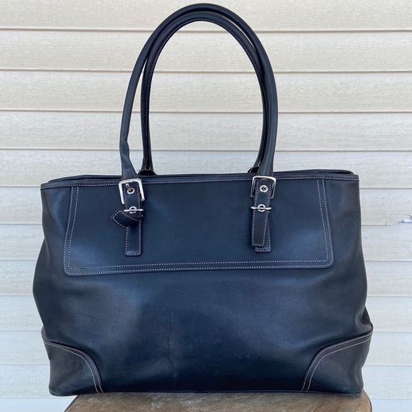 Vintage Coach Purse 5131 Hampton Black Leather Carry All Tote Bag - Picture 2 of 12
